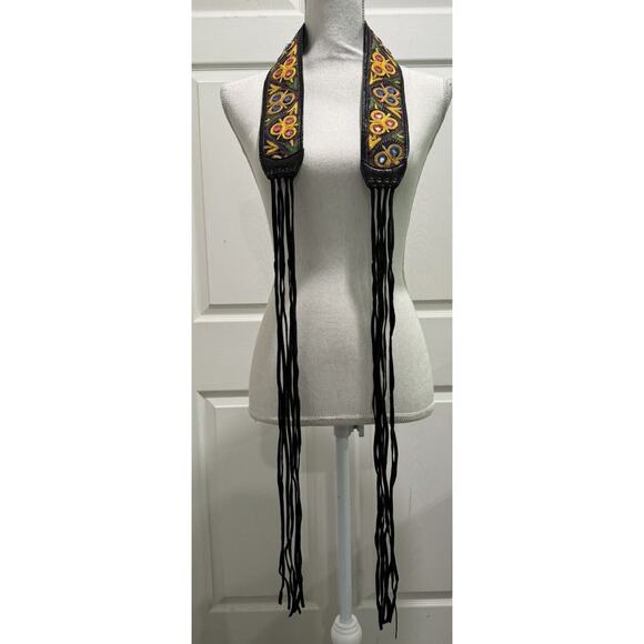 STREETS AHEAD Black Leather Colorful Discs SMALL Gypsy Hippie Boho Tie Belt NEW main image 6